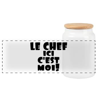 le chef ici c'est moi - Boîte à biscuits avec couvercle en bois - blanc - Devant