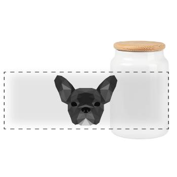 Low Poly Frenchie grey - Panorama Keksdose mit Holzdeckel - Weiß - Vorne