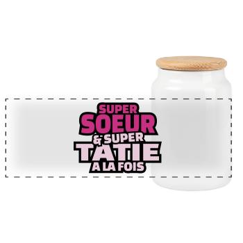 super soeur et super tatie à la fois - Boîte à biscuits avec couvercle en bois - blanc - Devant