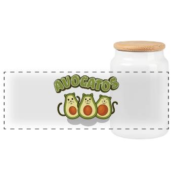 Katzenliebe > AvoGatos - Lustige Avocado Katzen - Panorama Keksdose mit Holzdeckel - Weiß - Vorne