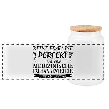 Medizinische Fachangestellte-keine Frau perfekt - Panorama Keksdose mit Holzdeckel - Weiß - Vorne