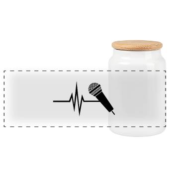 My heart beats for singing - music singing micro - Panoramic Cookie Jar with Wooden Lid - white - Front