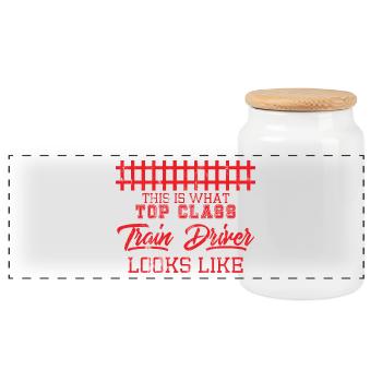 Train driver, train conductor, railway, subway, ICE, train - Panoramic Cookie Jar with Wooden Lid - white - Front