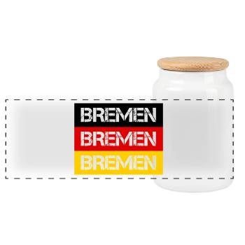 STADT BREMEN, DEUTSCHLAND - Panorama Keksdose mit Holzdeckel - Weiß - Vorne
