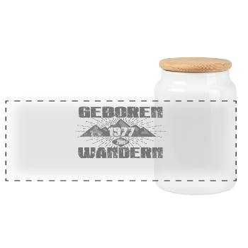 GEBOREN UM ZU WANDERN HIKE BERGE 1977 mountains - Panorama Keksdose mit Holzdeckel - Weiß - Vorne