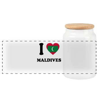 i love home land geschenk MALDIVES - Panorama Keksdose mit Holzdeckel - Weiß - Vorne
