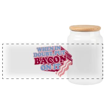 When in doubt, put BACON on it - Panoramic Cookie Jar with Wooden Lid - white - Front