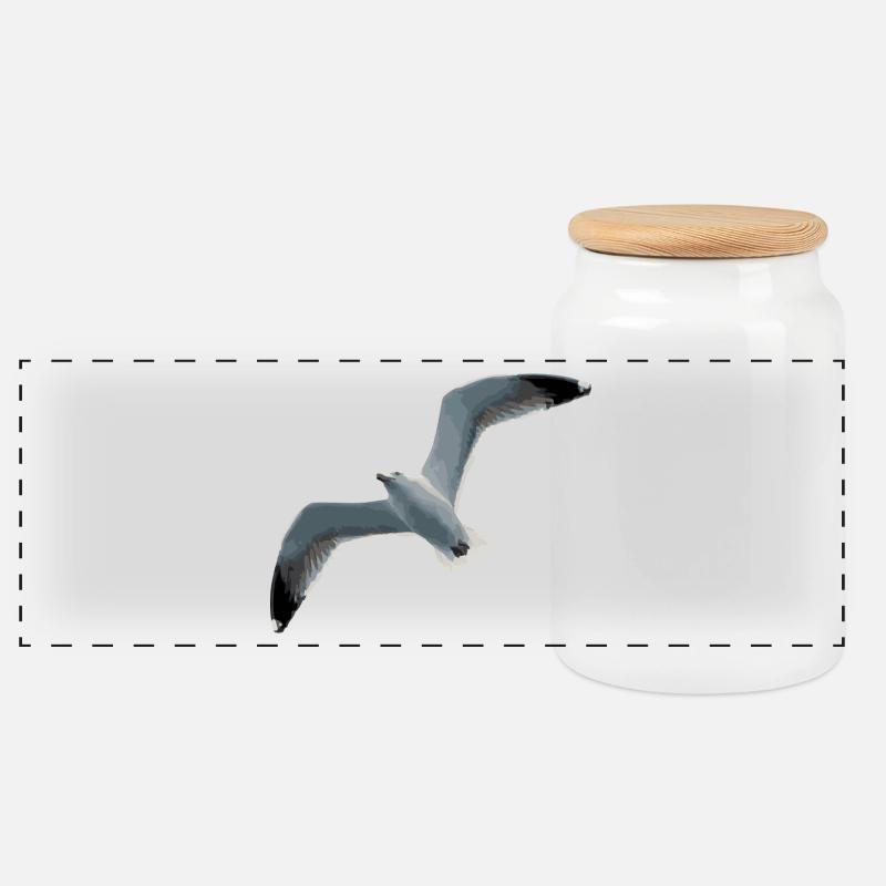 Möwe - Panorama Keksdose mit Holzdeckel - Weiß