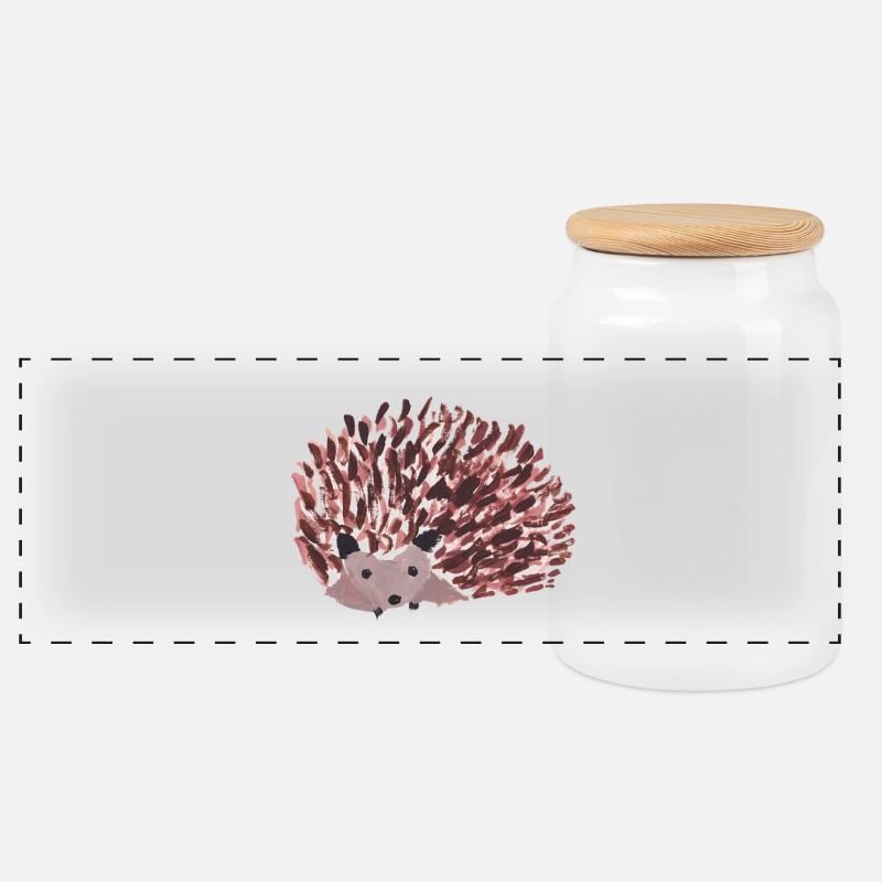 Hedgehog - Panoramic Cookie Jar with Wooden Lid - white