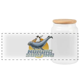 shirt motiv pinguin seelöwe nordic surfing neu - Panorama Keksdose mit Holzdeckel - Weiß - Vorne