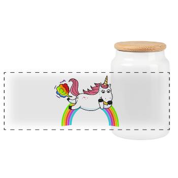 Farting Unicorn Rainbow1 - Panoramic Cookie Jar with Wooden Lid - white - Front