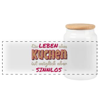 Ein Leben ohne Kuchen ist sinnlos Geschenk - Panorama Keksdose mit Holzdeckel - Weiß - Vorne