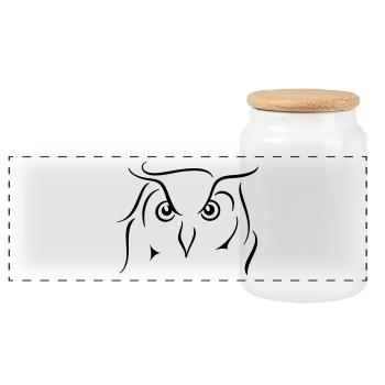 Eagle owl - line drawing gift idea gift - Panoramic Cookie Jar with Wooden Lid - white - Front