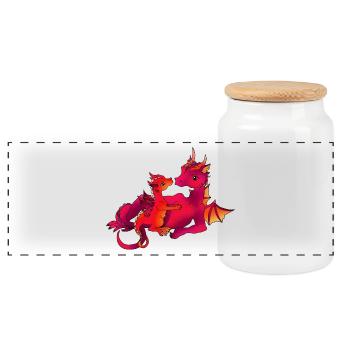 Mama dragon with baby pink - Panoramic Cookie Jar with Wooden Lid - white - Front