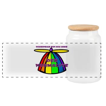 I'm the most normal here, Propeller hat - Panoramic Cookie Jar with Wooden Lid - white - Front