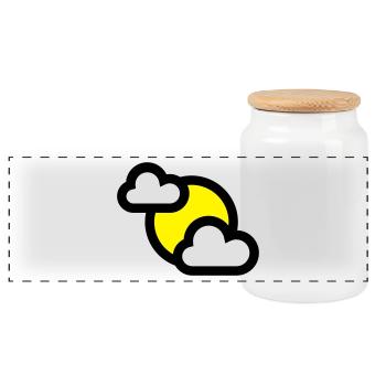 Weather icon or icon partially covered - Panoramic Cookie Jar with Wooden Lid - white - Front