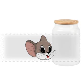 lorey.w "little mouse", girl - Panoramic Cookie Jar with Wooden Lid - white - Front