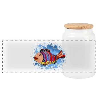 Fish - Panoramic Cookie Jar with Wooden Lid - white - Front