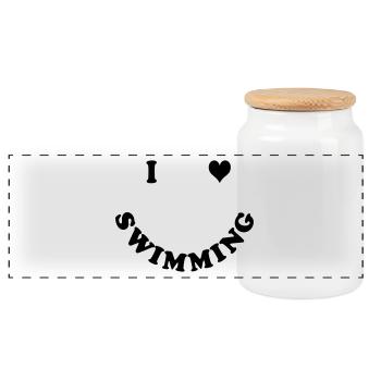 Schwimmen - I love Swimming - Panoramic Cookie Jar with Wooden Lid - white - Front