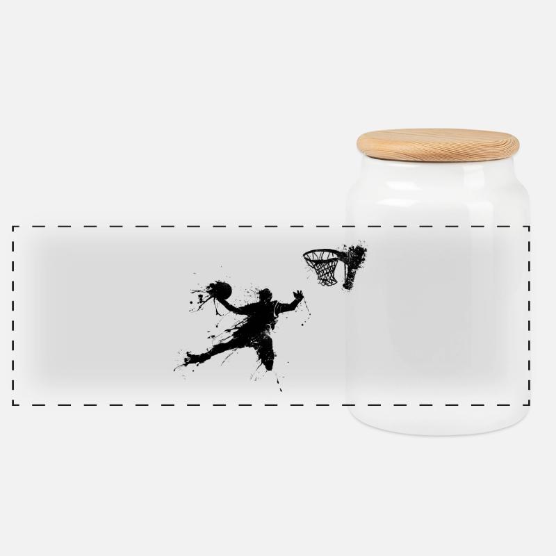 baketballer dunking II - Panoramic Cookie Jar with Wooden Lid - white