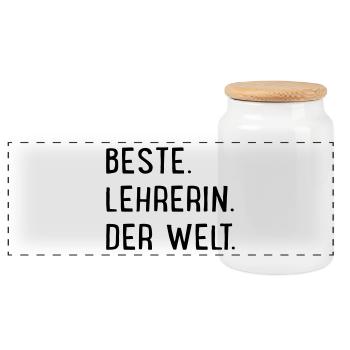 Beste Lehrerin der Welt - Panorama Keksdose mit Holzdeckel - Weiß - Vorne