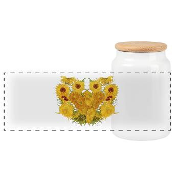 Vincent van Gogh Sunflowers Sunflowers Art Art - Panoramic Cookie Jar with Wooden Lid - white - Front