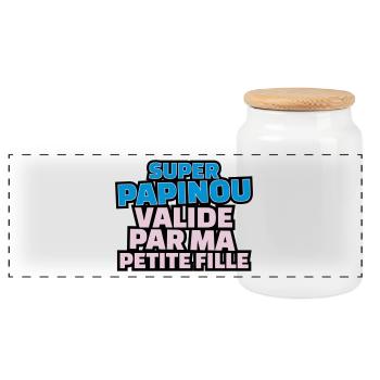 super papinou validé par ma petite fille - Boîte à biscuits avec couvercle en bois - blanc - Devant
