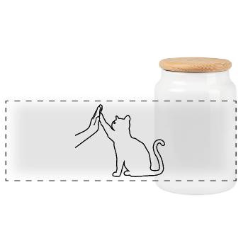 Silhouette Katzengrafik Lustige High Five Katzenbesitzer - Panorama Keksdose mit Holzdeckel - Weiß - Vorne