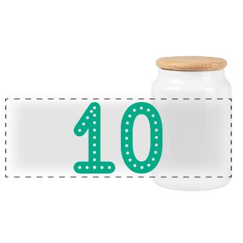 10 JAHRE. 10-jähriges JUBILÄUM. JUBILÄUM 10 JAHRE. 10 - Panorama Keksdose mit Holzdeckel - Weiß - Vorne