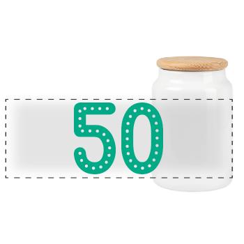 50 JAHRE. 50-jähriges JUBILÄUM. JUBILÄUM 50 JAHRE. 50 - Panorama Keksdose mit Holzdeckel - Weiß - Vorne