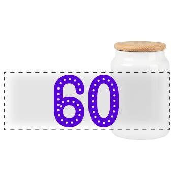 60 JAHRE. 60-JÄHRIGES JUBILÄUM. GEBURTSTAG 60 JAHRE. JAHR - Panorama Keksdose mit Holzdeckel - Weiß - Vorne