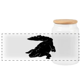 Crocodile Art Silhouette Graphic Wild Animal Lover - Panoramic Cookie Jar with Wooden Lid - white - Front