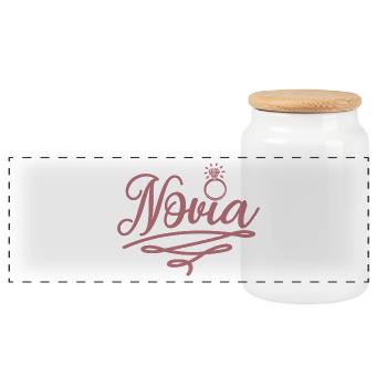 Novia Girlfriend Engagement Bridal Shower Wedding - Panoramic Cookie Jar with Wooden Lid - white - Front