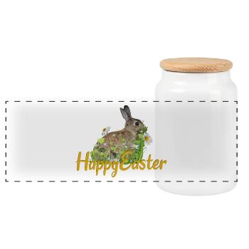 Happy Easter rabbit - Panoramic Cookie Jar with Wooden Lid - white - Front