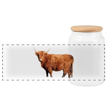 Scottish Highland cattle - Panoramic Cookie Jar with Wooden Lid - white - Front