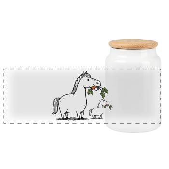 Laughing Horse - Panoramic Cookie Jar with Wooden Lid - white - Front