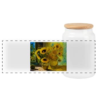 Sonnenblumen-Stillleben Leinwand - Panorama Keksdose mit Holzdeckel - Weiß - Vorne