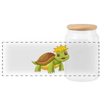Niedliche lächelnde Comic Schildkröte - Panorama Keksdose mit Holzdeckel - Weiß - Vorne