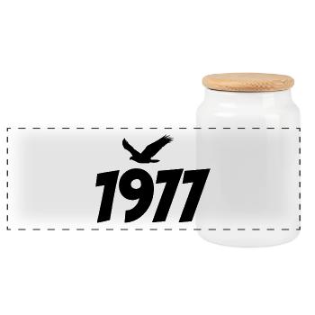 1977 Vintage Jahrgang Adler Grafik - Panorama Keksdose mit Holzdeckel - Weiß - Vorne