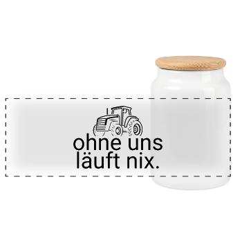Bauern - Ohne uns läuft nichts! Design mit Traktor - Panorama Keksdose mit Holzdeckel - Weiß - Vorne