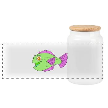 Poisson de bande dessinée mignon - Boîte à biscuits avec couvercle en bois - blanc - Devant