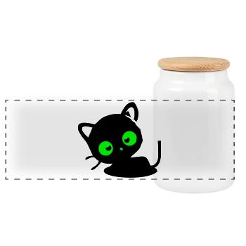 Katze - Panorama Keksdose mit Holzdeckel - Weiß - Vorne