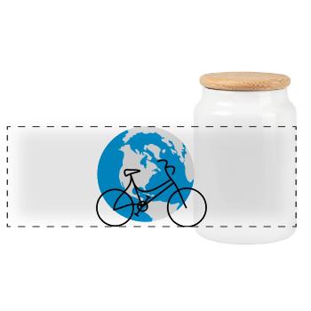 Earth with bicycle - Panoramic Cookie Jar with Wooden Lid - white - Front