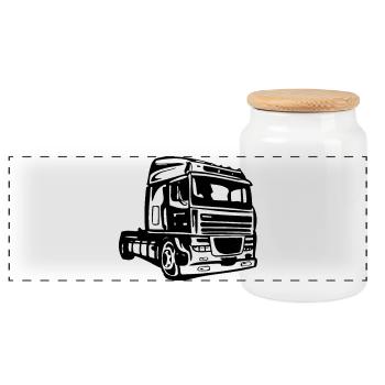 Lorry, truck, truck, long-distance driver, car - Panoramic Cookie Jar with Wooden Lid - white - Front