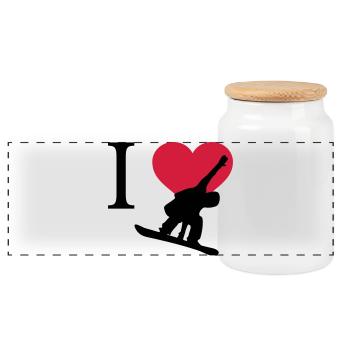 J'aime Snowboarding - Boîte à biscuits avec couvercle en bois - blanc - Devant