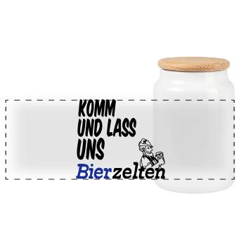 Bierzelt,Bier,Sprüche,Geschenk - Panorama Keksdose mit Holzdeckel - Weiß - Vorne