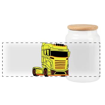 LKW-Fahrer Fernfahrer LKW Brummi - Panorama Keksdose mit Holzdeckel - Weiß - Vorne