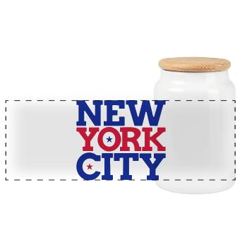 new york city - Panoramic Cookie Jar with Wooden Lid - white - Front
