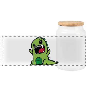 Dinosaur T-Rex Comic Style Dino in green - Panoramic Cookie Jar with Wooden Lid - white - Front