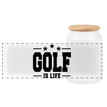 Golf ist Leben / Golf - Panorama Keksdose mit Holzdeckel - Weiß - Vorne